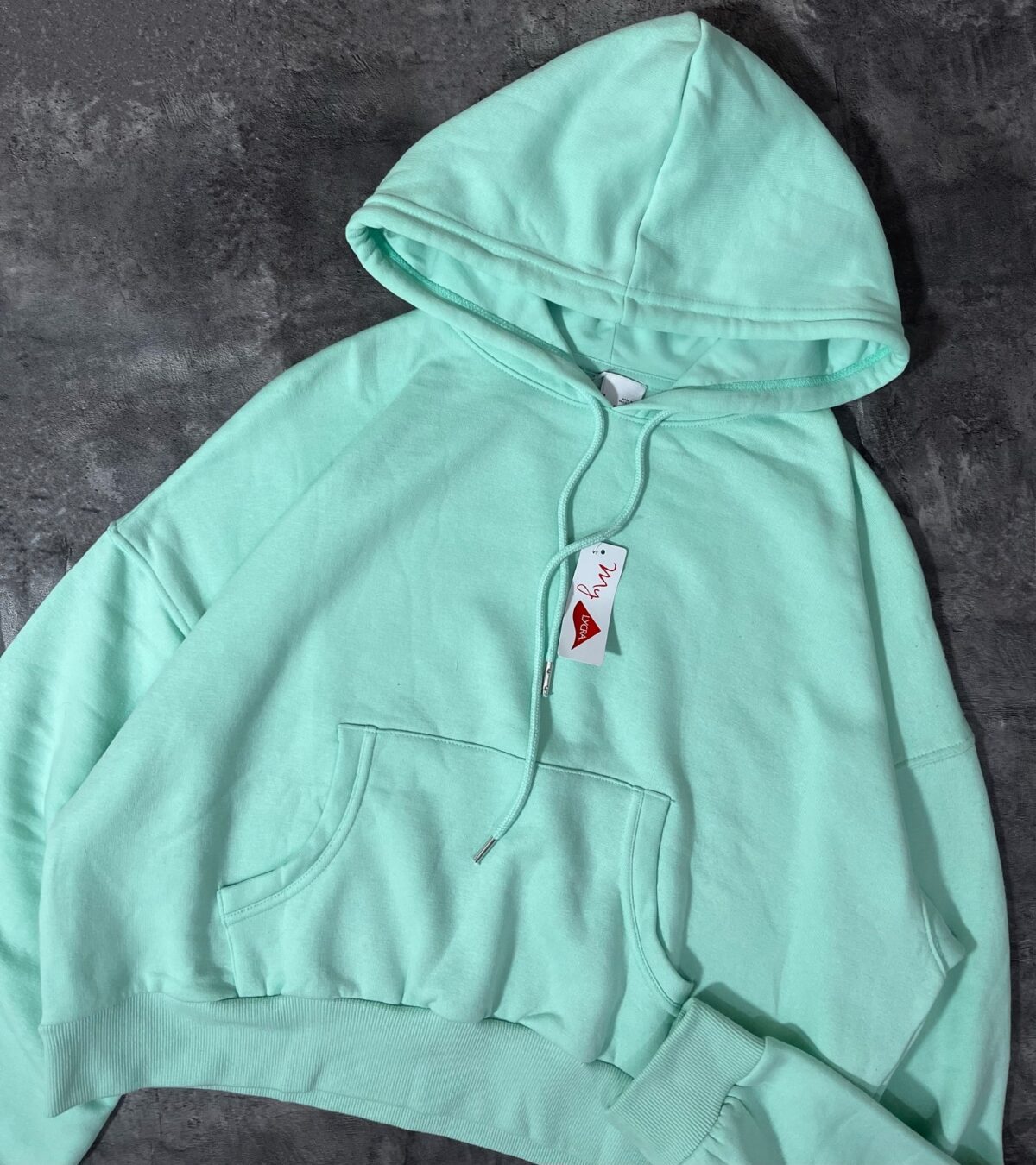 هودی وارداتی سبز پاستیلی سه نخ داخل کرک(2179) - Image 2