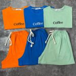 ست تیشرت کراپ و شلوارک پنبه کافی(2477)