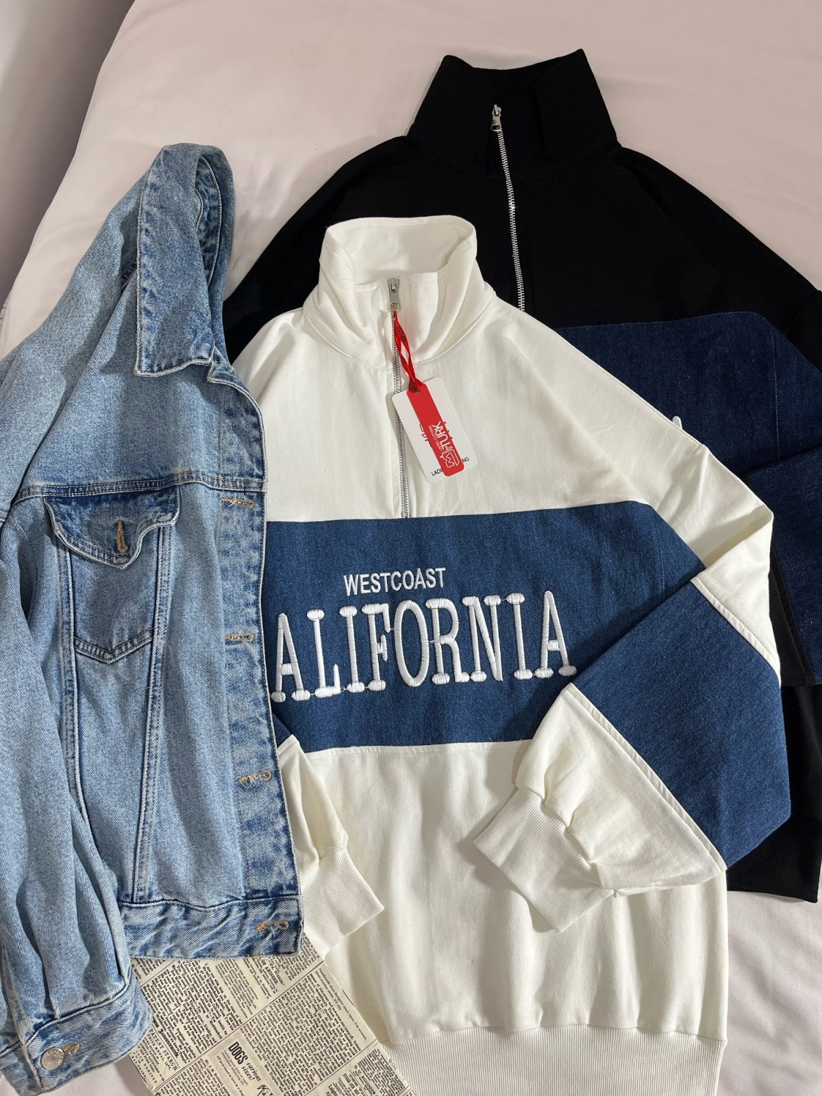 نیم زیپ ترکیبی دورس و جین بدون کرک(2764) - Image 2