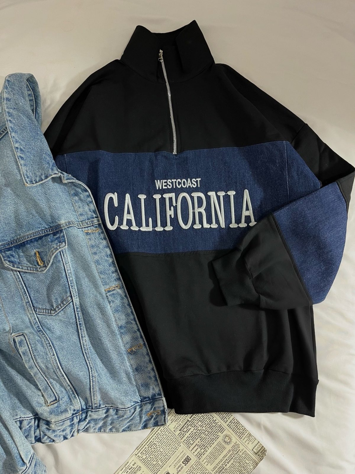 نیم زیپ ترکیبی دورس و جین بدون کرک(2764) - Image 3