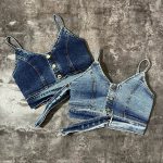 کراپ جین سه دکمه کمر سگک دار(2975)