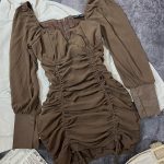 پیراهن قهوه ای چیندار وارداتی برند شین(2991)