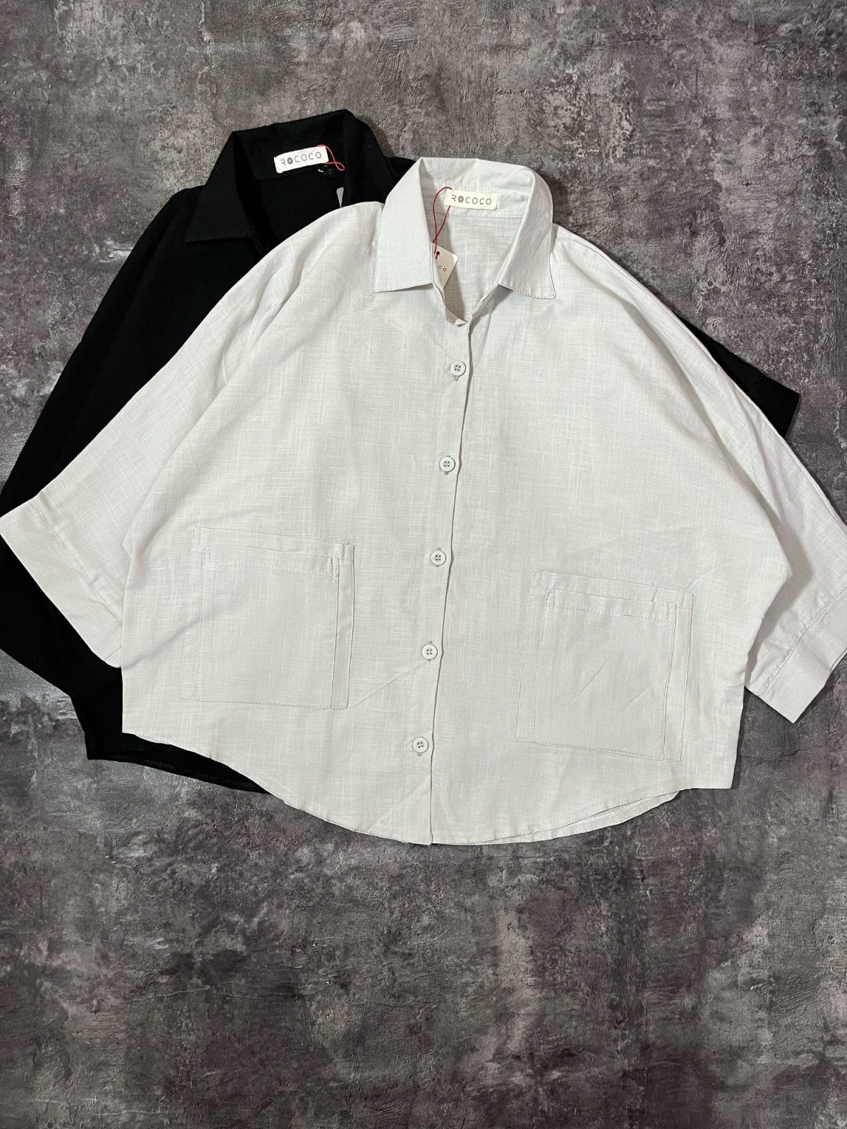 شومیز لینن اسلپ دو جیب روکو(3009) - Image 4