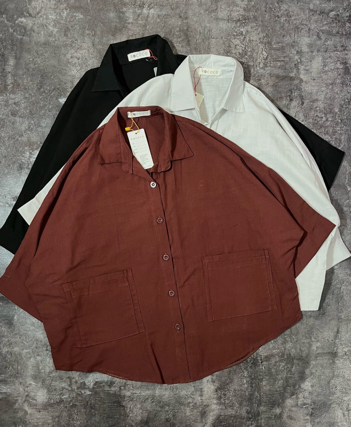 شومیز لینن اسلپ دو جیب روکو(3009) - Image 3