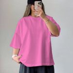 تیشرت باکسی نخ پنبه تک صورتی(3278)