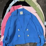 کت چهار دکمه پاستیلی آستین گره ای پفکی(3085)