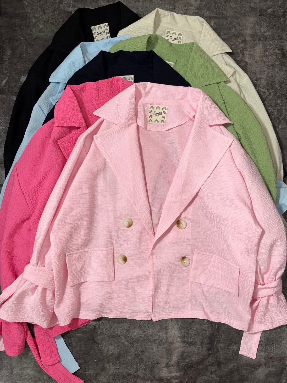 کت چهار دکمه پاستیلی آستین گره ای پفکی(3085) - Image 8