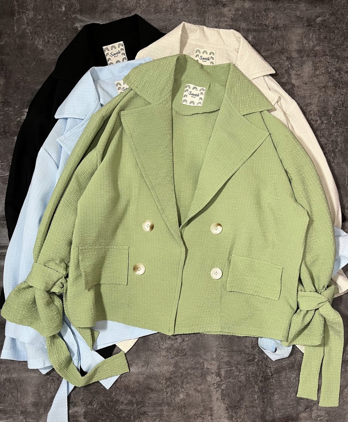 کت چهار دکمه پاستیلی آستین گره ای پفکی(3085) - Image 9