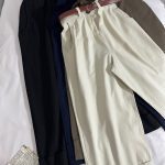 شلوار دمپا پاکتی قد 90 کتان نازک با کمربند(3104)