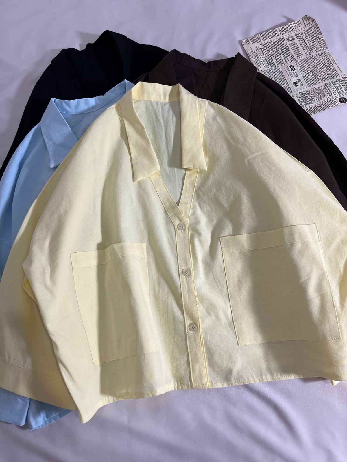 شومیز یقه هفت دوجیب سه دکمه لینن(3226) - Image 4