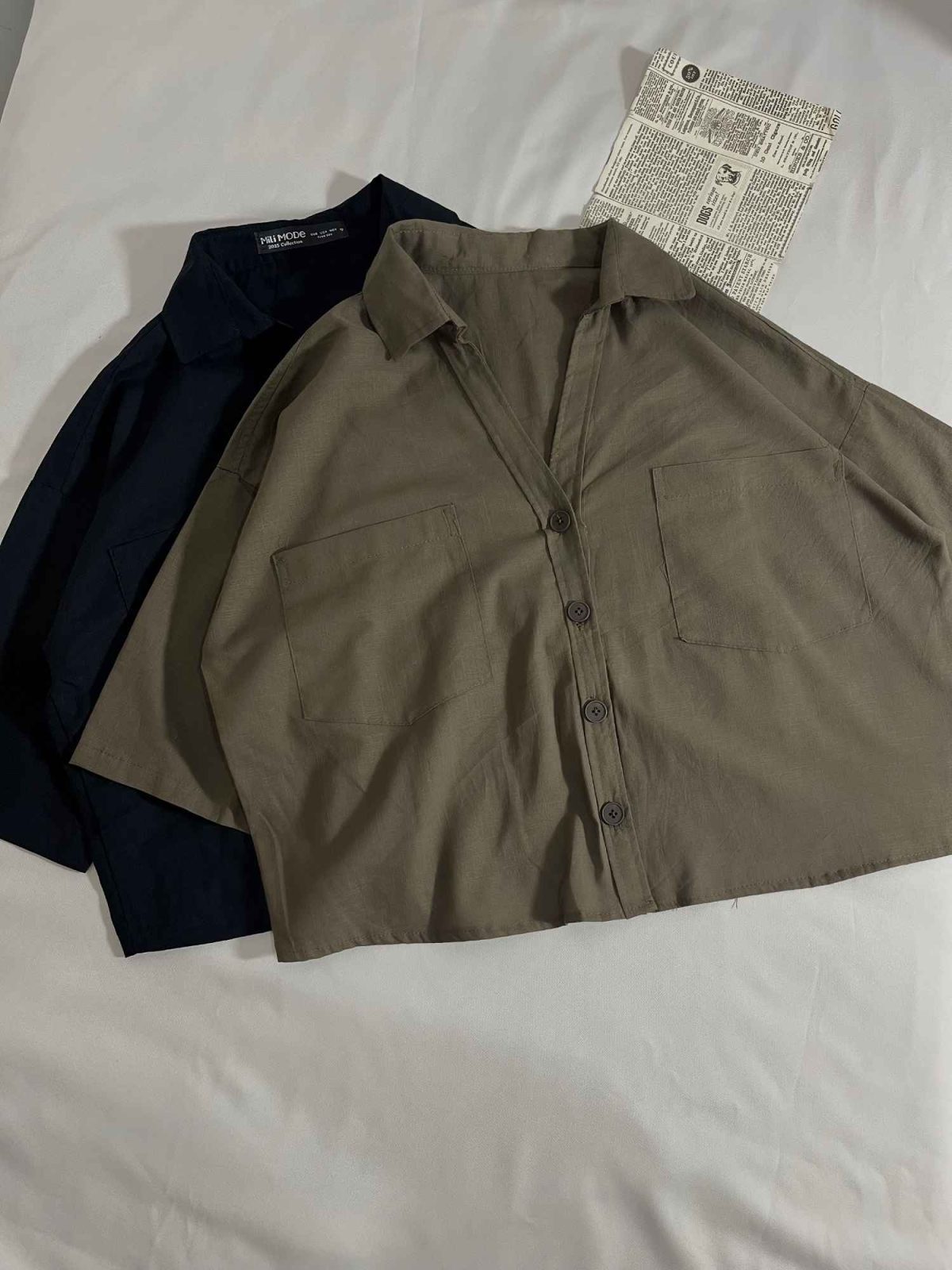 شومیز یقه هفت دوجیب کوتاه لینن اسلپ م(3253) - Image 4