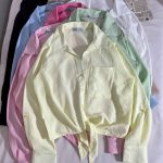 شومیز گره ای تک جیب پاستیلی(3219)