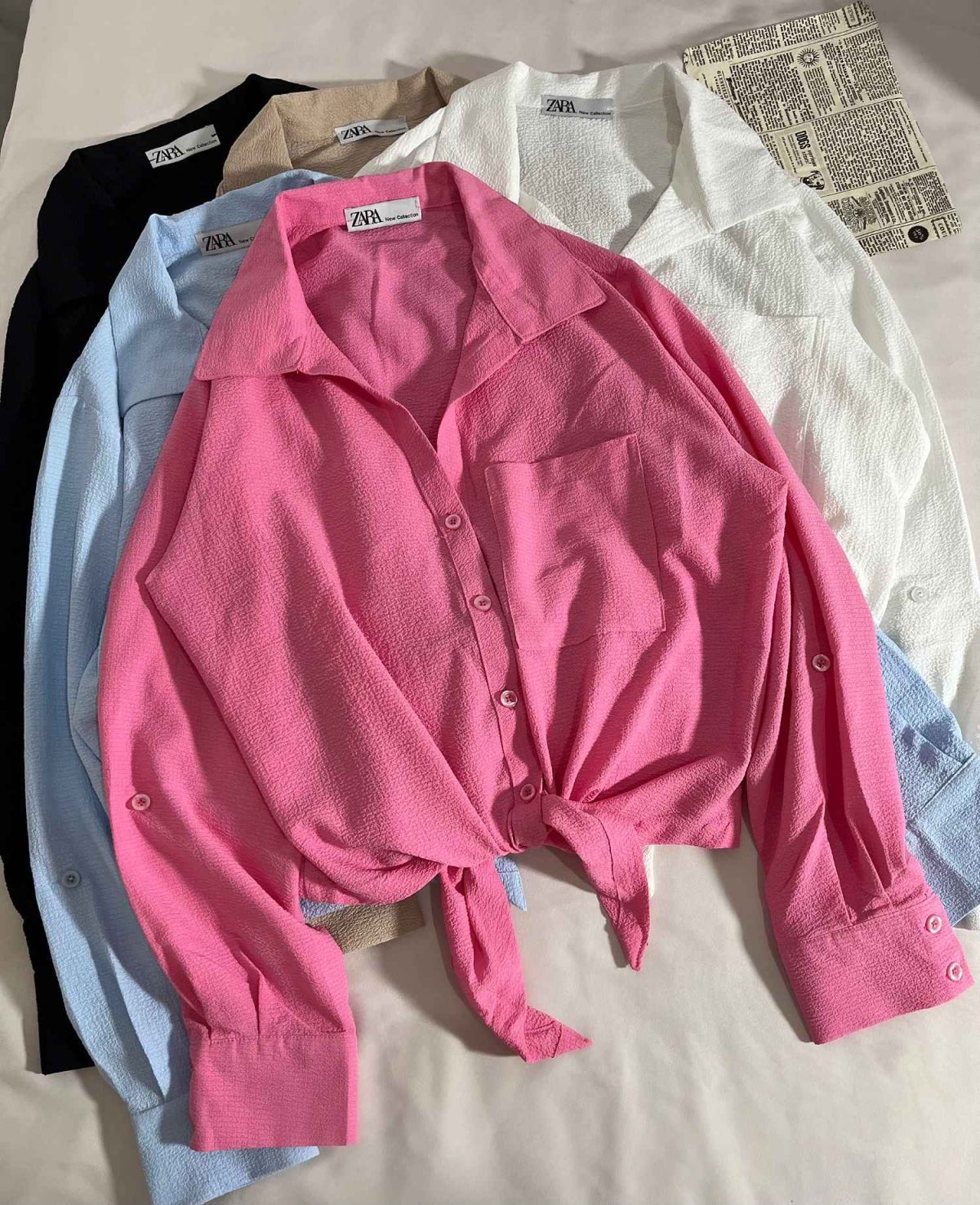 شومیز گره ای تک جیب پاستیلی(3219) - Image 3