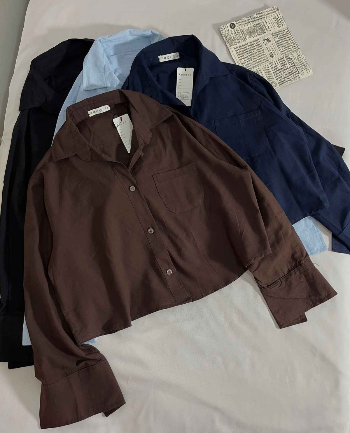 شومیز کوتاه آستین بلند لینن اسلپ ساده تک جیب ر(3281) - Image 3