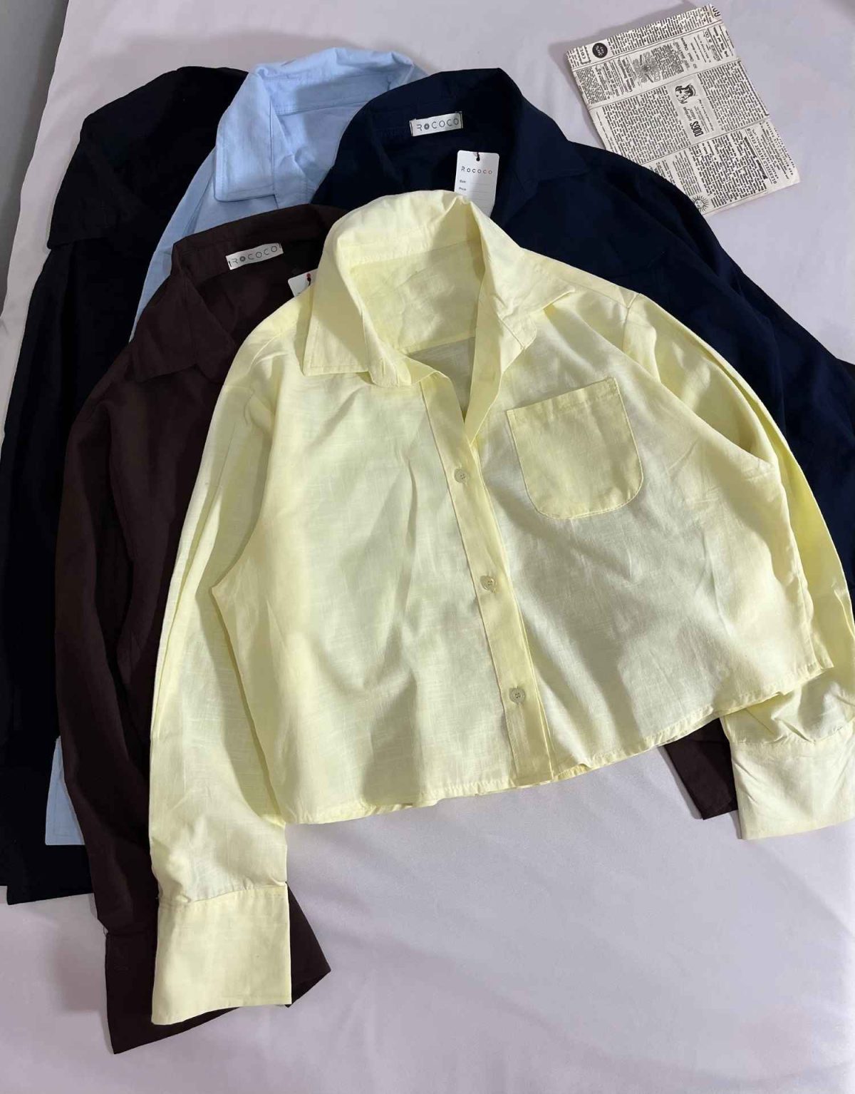 شومیز کوتاه آستین بلند لینن اسلپ ساده تک جیب ر(3281) - Image 2