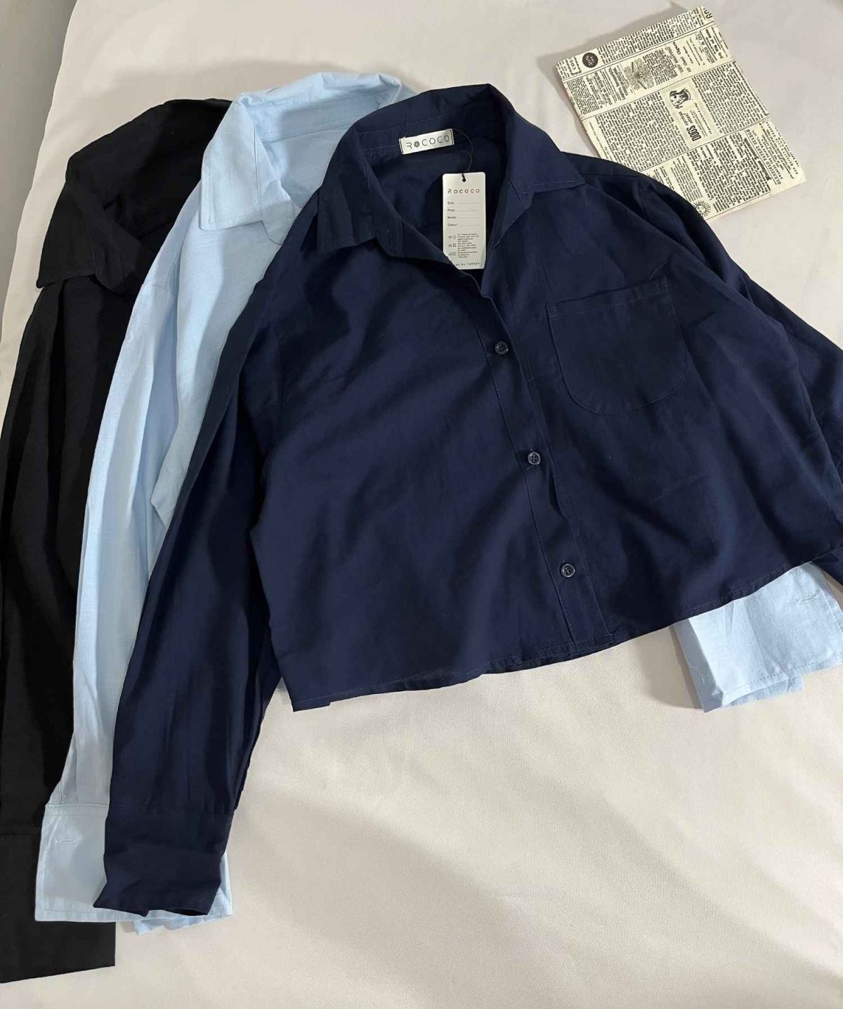 شومیز کوتاه آستین بلند لینن اسلپ ساده تک جیب ر(3281) - Image 4