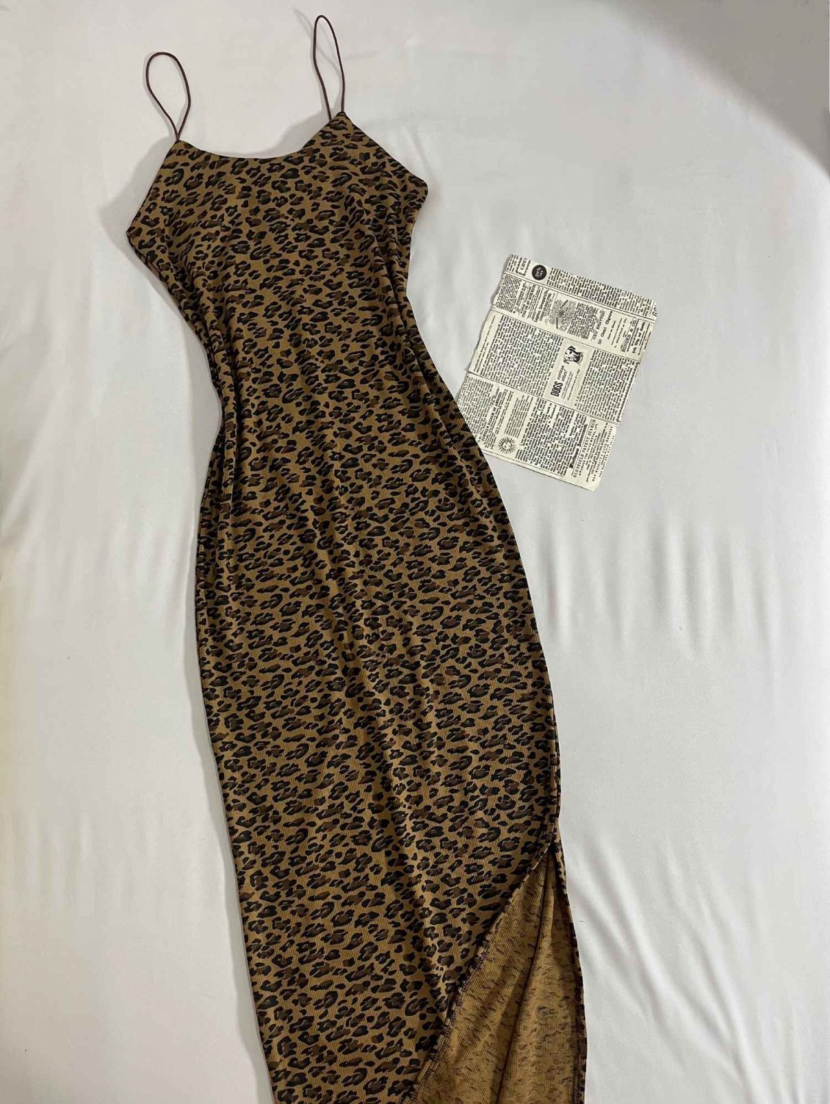 پیراهن بلند چاکدار پلنگی بند ماکرونی(3303) - Image 6