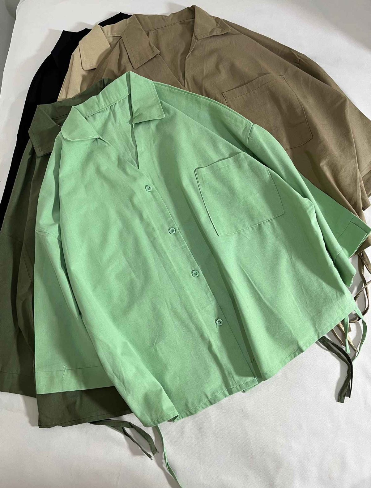 شومیز یقه هفت لینن کتان پاستیلی(3306) - Image 3