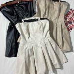 پیراهن دکلته چرم وارداتی سینه کمردار(3442)