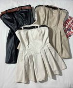 پیراهن دکلته چرم وارداتی سینه کمردار(3366)