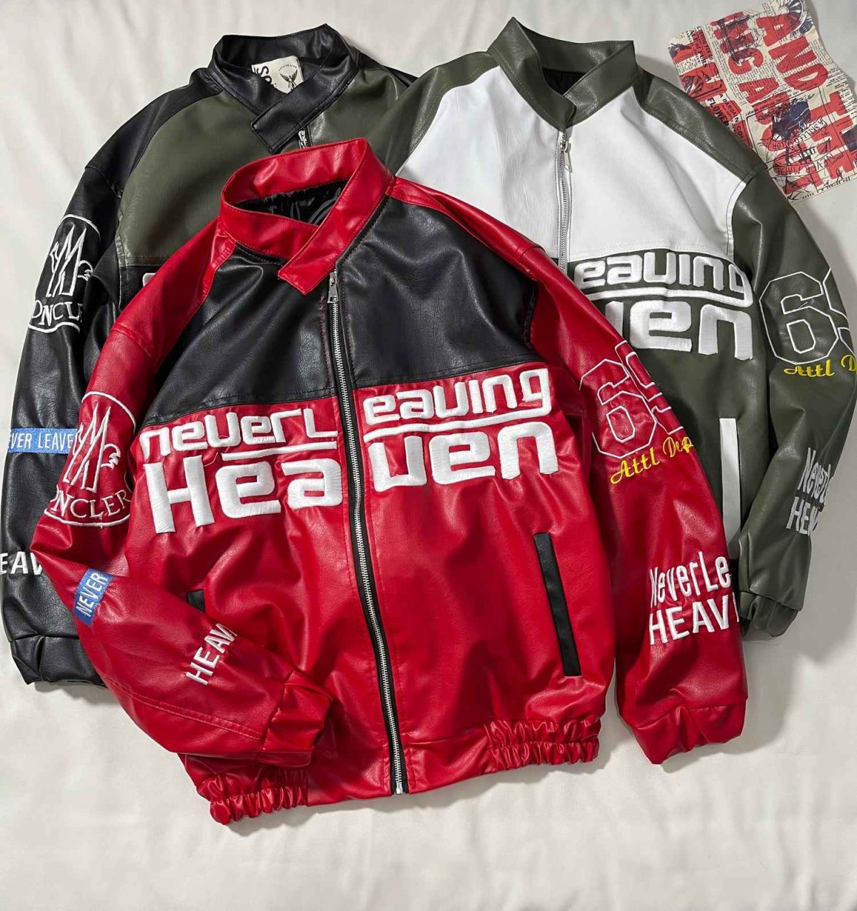 جکت ریسینگ چرم گلدوزی شده آستردار(3369) - Image 2