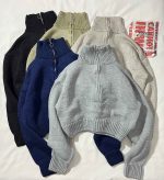 بافت نیم زیپ کراپ(3374)