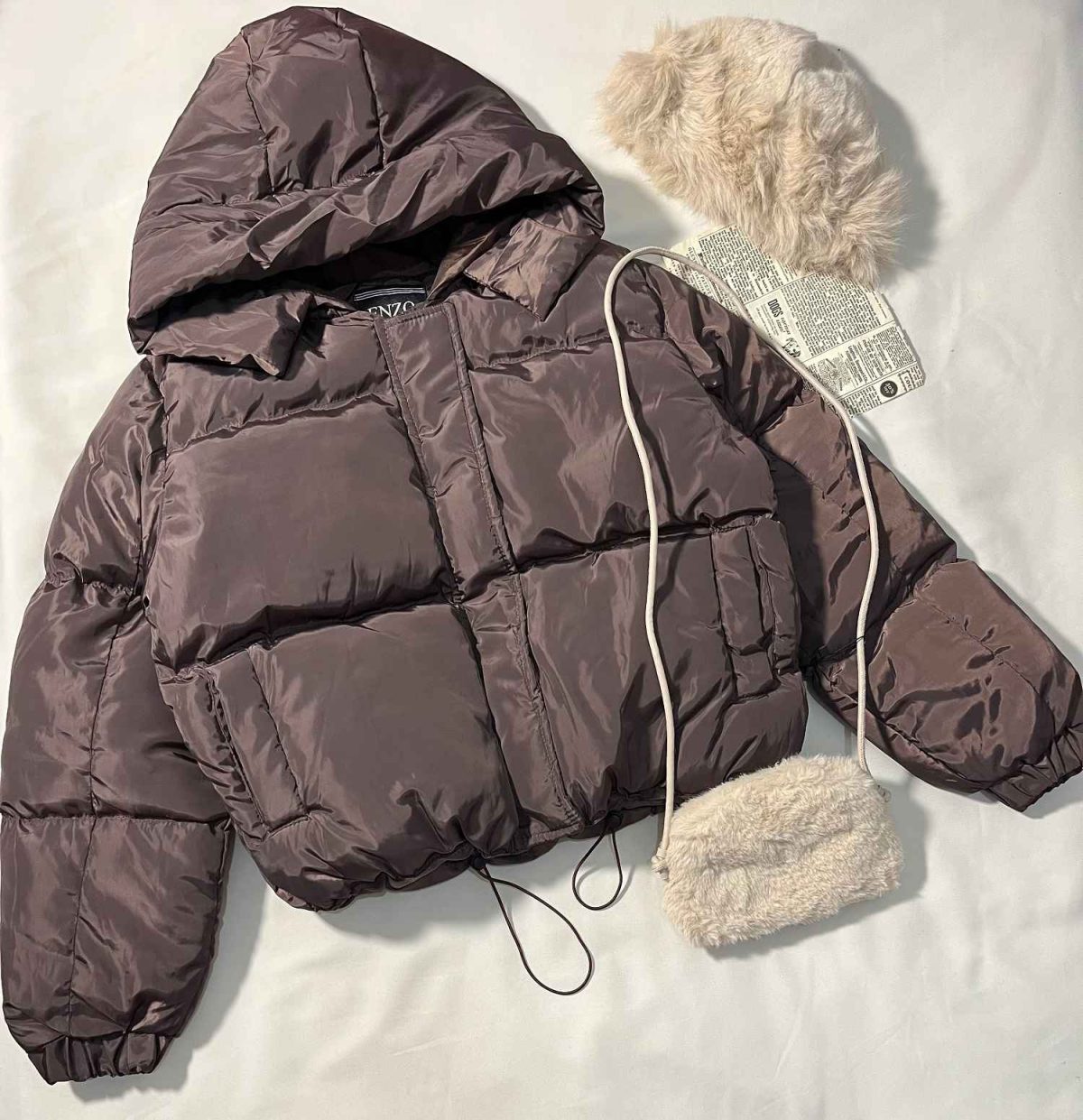 کاپشن پفی زیپ مخفی باکسی کلاهدار(3380) - Image 5