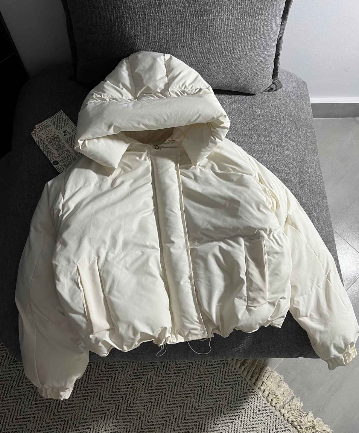 کاپشن پفی باکسی زیپ مخفی کلاهدار(3433) - Image 3