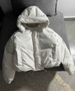 کاپشن پفی باکسی زیپ مخفی کلاهدار(3433)