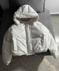 کاپشن پفی باکسی زیپ مخفی کلاهدار(3433)