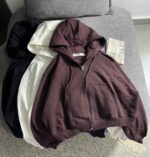 سویشرت ساده کلاهدار سه نخ داخل کرک(3448) - Image 2