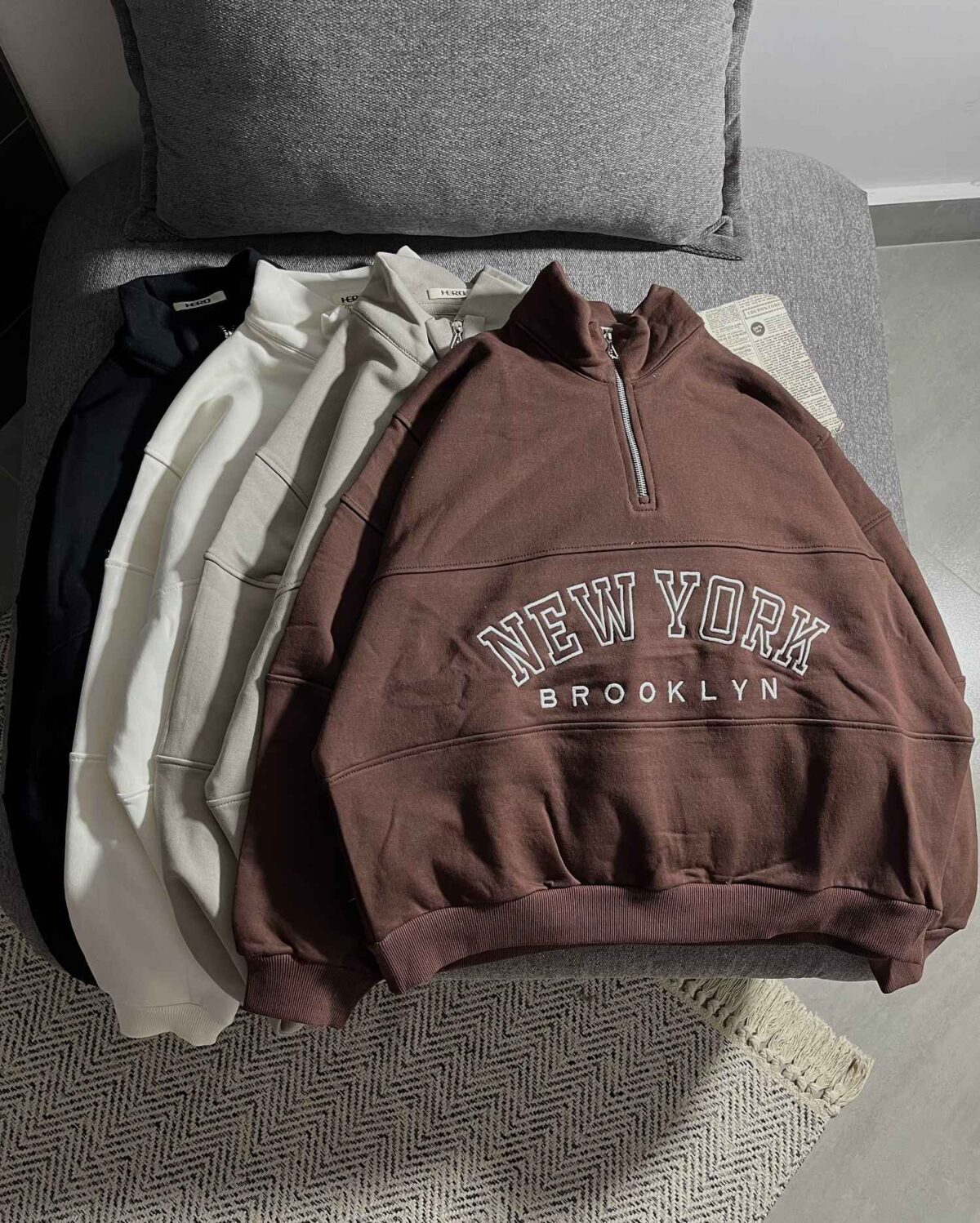 نیم زیپ باکسی NEW YORK سه نخ داخل کرک گرم بالا(3474) - Image 3