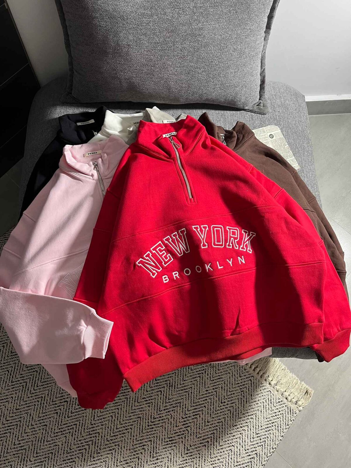 نیم زیپ باکسی NEW YORK سه نخ داخل کرک گرم بالا(3474) - Image 2