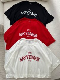 تیشرت کراپ تکست say yes baby باکسی(3932)