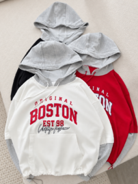 هودی زیر گت شو BOSTON آستین و کلاه طوسی دو نخ پنبه بدون کرک(4047)